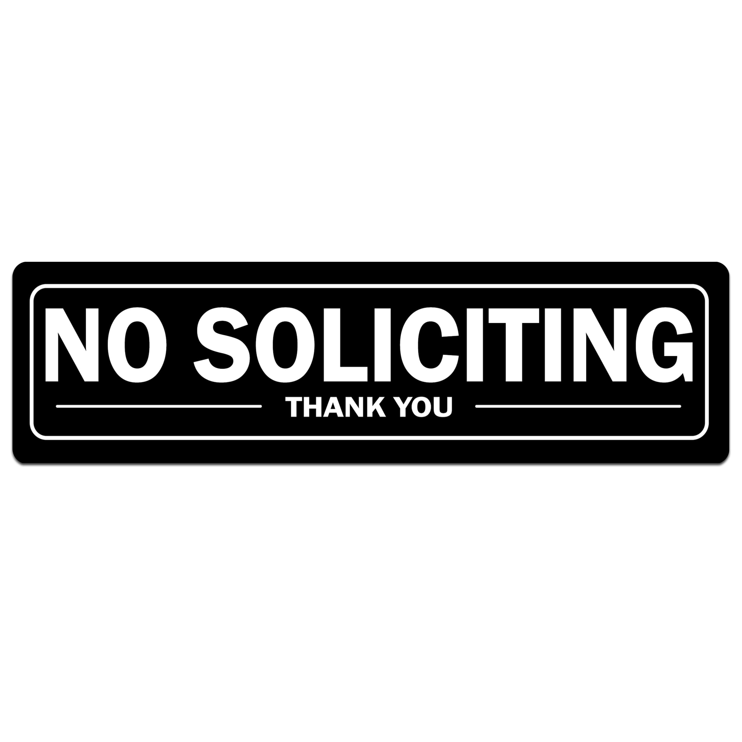 No Soliciting Door Sign Self Adhesive Aluminum Peel and Stick 8x2 Inch Indoor/Outdoor For Home Office Front Doors Walls Or Windows Black Thank You (1)