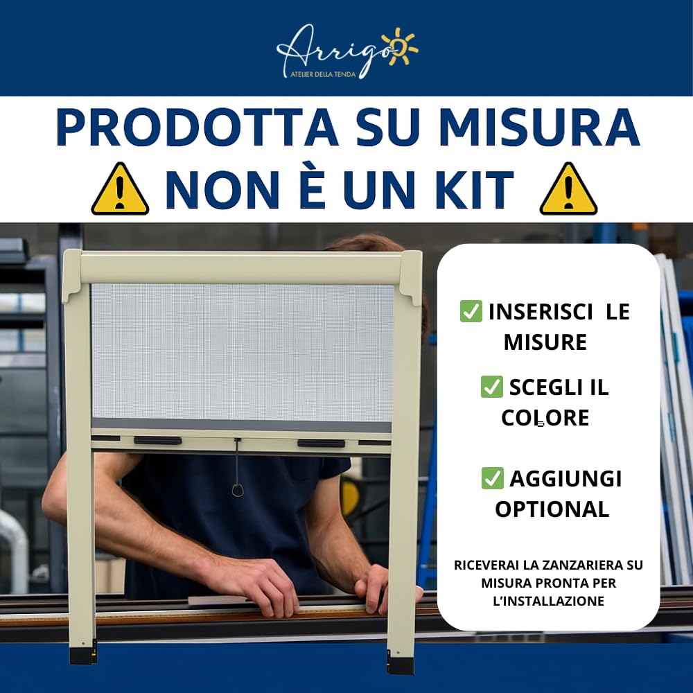 Zanzariera a Molla con Spazzolino antivento | Su misura | Scorrimento Verticale | Cassonetto 42 mm | Telaio in Alluminio Verniciato | Rete in Fibra di Vetro | Made in Italy