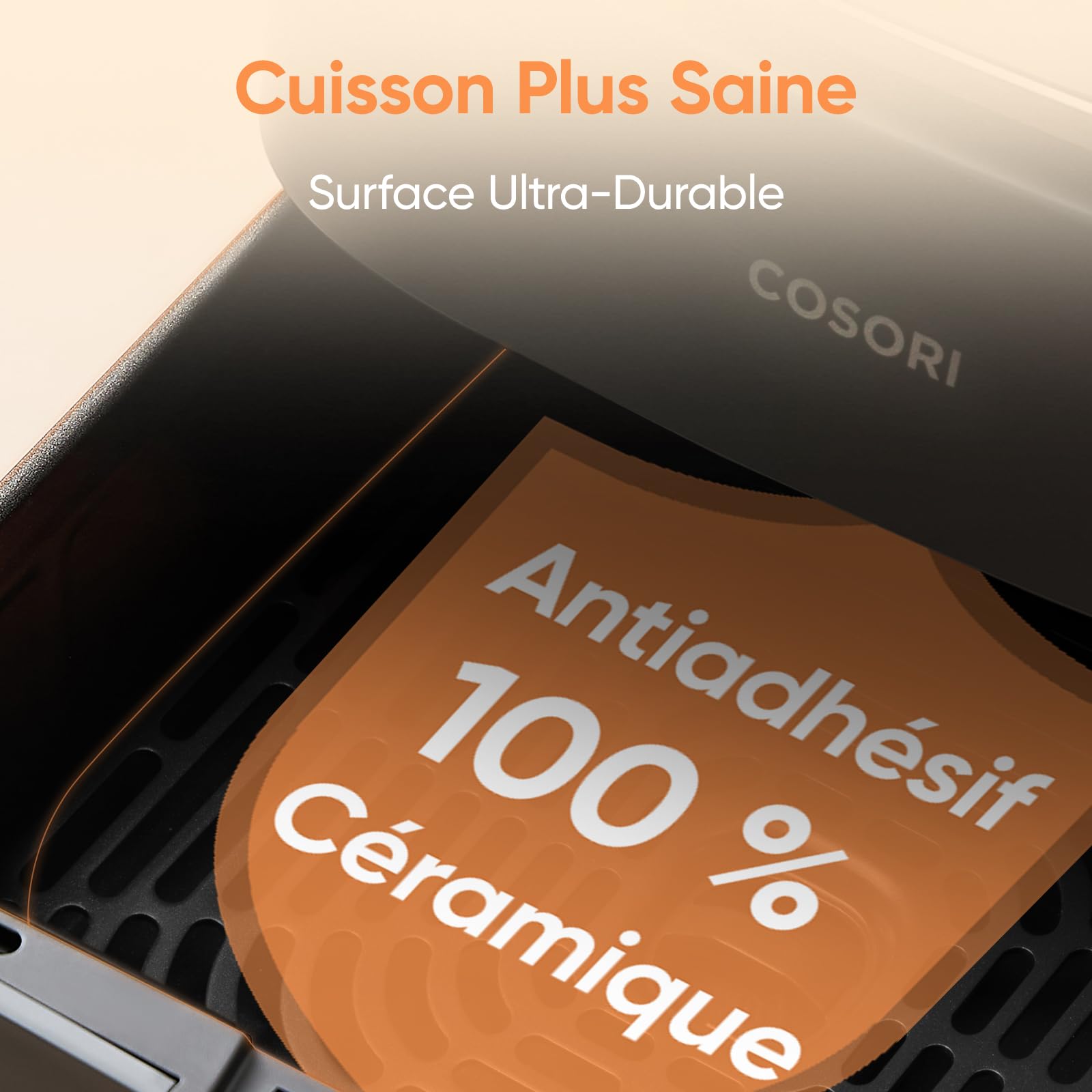 Panier d'origine pour friteuse à air COSORI Turbo Blaze 6L, revêtement céramique sans PFAS, accessoire de rechange pour friteuse à air CAF-DC601-KEU, antiadhésif, compatible lave-vaisselle, gris