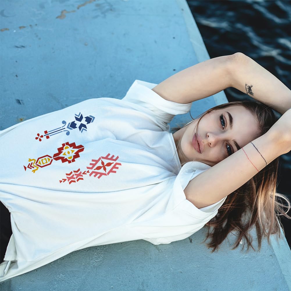 FINGERINSPIRE Lot De 4 Pochoirs De Peinture Géométrique Tribale 21 X 29,7 Cm Motif Aztèque Bohème Pour Peinture Sur Bois, Sol, Mur, Carrelage, Toile, Tissu Et Meubles