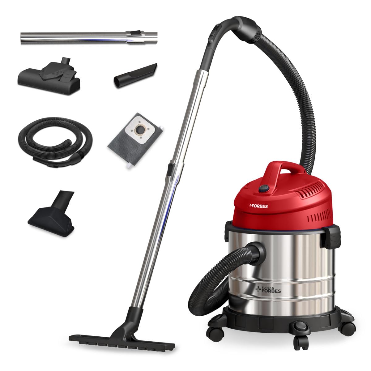 Eureka Forbes Wet & Dry Armor Vacuum Cleaner | 22 kPa High Power Suction | Blower Function | 20 litres Tank Capacity | High Strength Stainless Steel Body | 7 Multipurpose Accessories