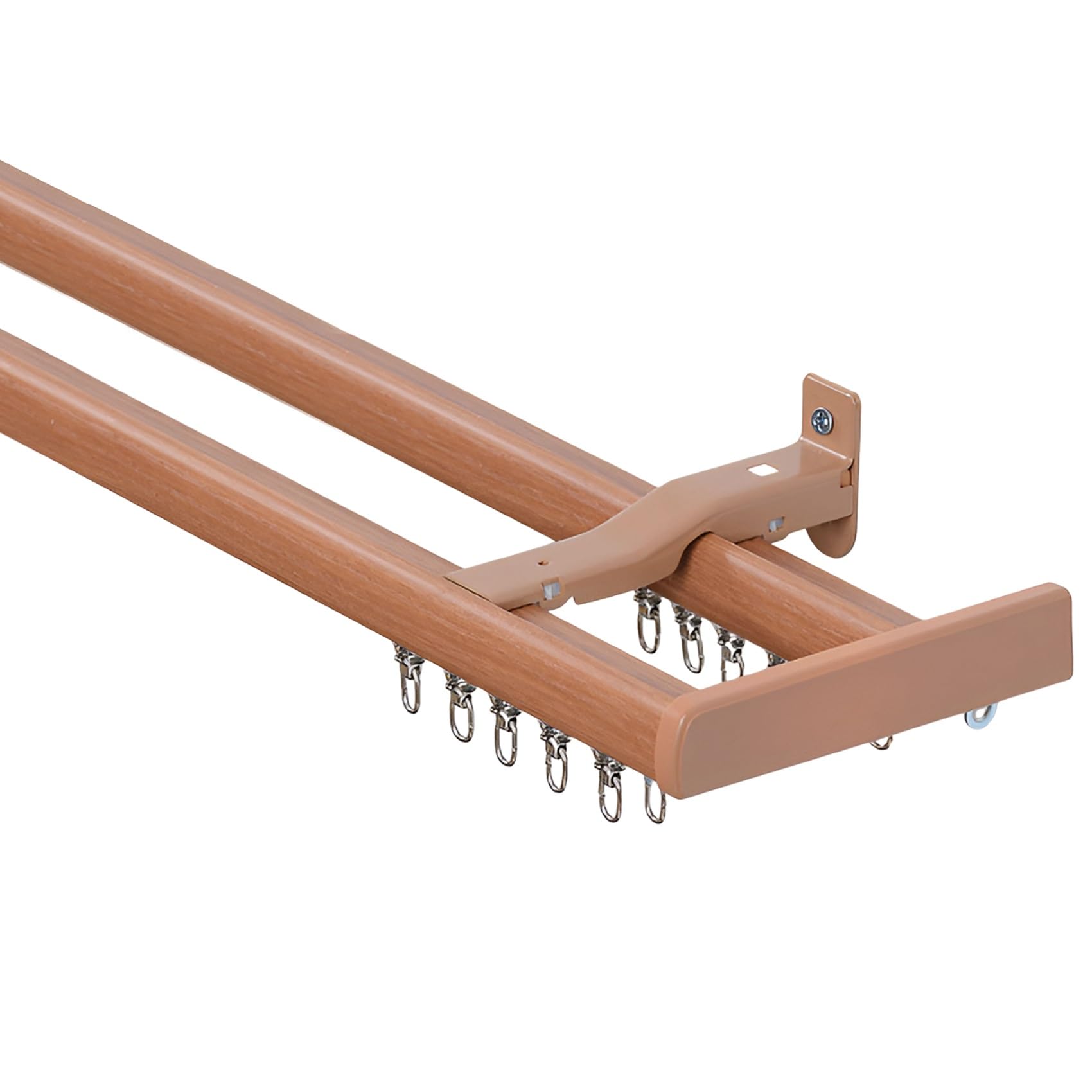 Tringle À Rideaux À Double Rangée Tringle Rideau Montage Mural | Tringle A Rideau Pour Rideaux En Tissu De Chambre Aucune Fuite De Lumière Accessoires Inclus(Teak,260cm(4*130cm))