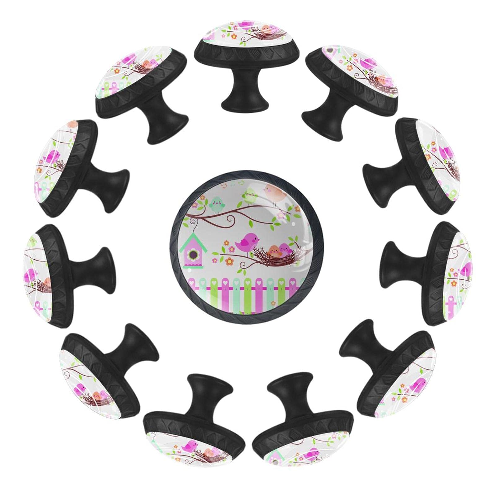 Boutons de tiroir ronds oiseaux 35mm lot de 12 poignées pour meuble crèche et commode