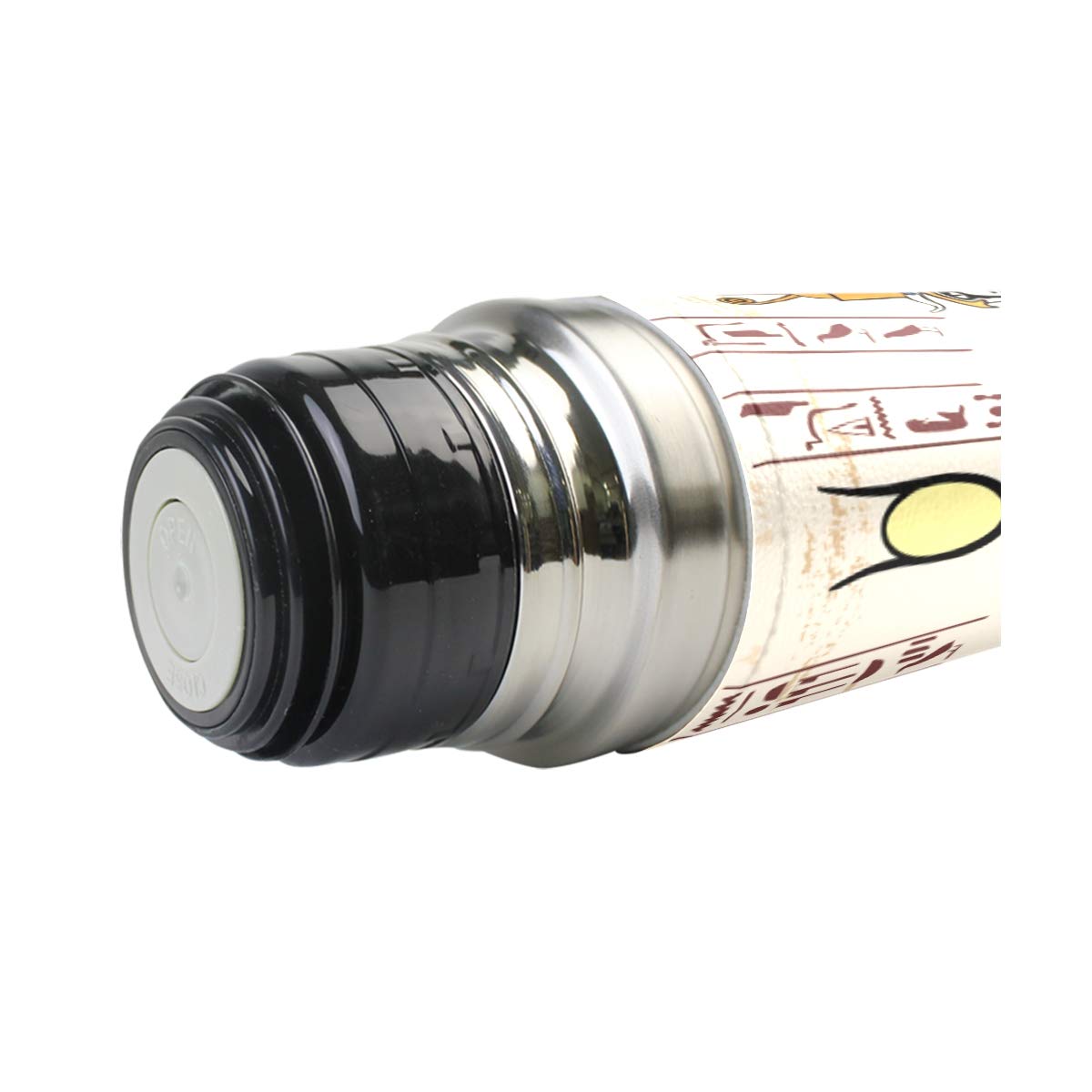 Thermosflasche, Vakuum-isoliert, Edelstahl, doppelwandig, auslaufsicher, ägyptische Lmage der Götter, Hieroglyphen, personalisierbar, bedruckt, echtes Leder, 500 ml