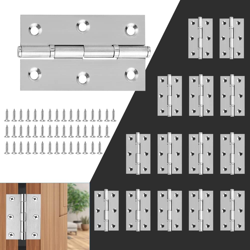 NELAHSHA 15 PZS Bisagras de Acero Inoxidable 75mm, 3 Pulgadas con 90 Tornillos Bisagras Plegable Puerta de Acero Silencio Bisagras para Puertas de Madera, Cocina, Piano, Armario Largo, Muebles