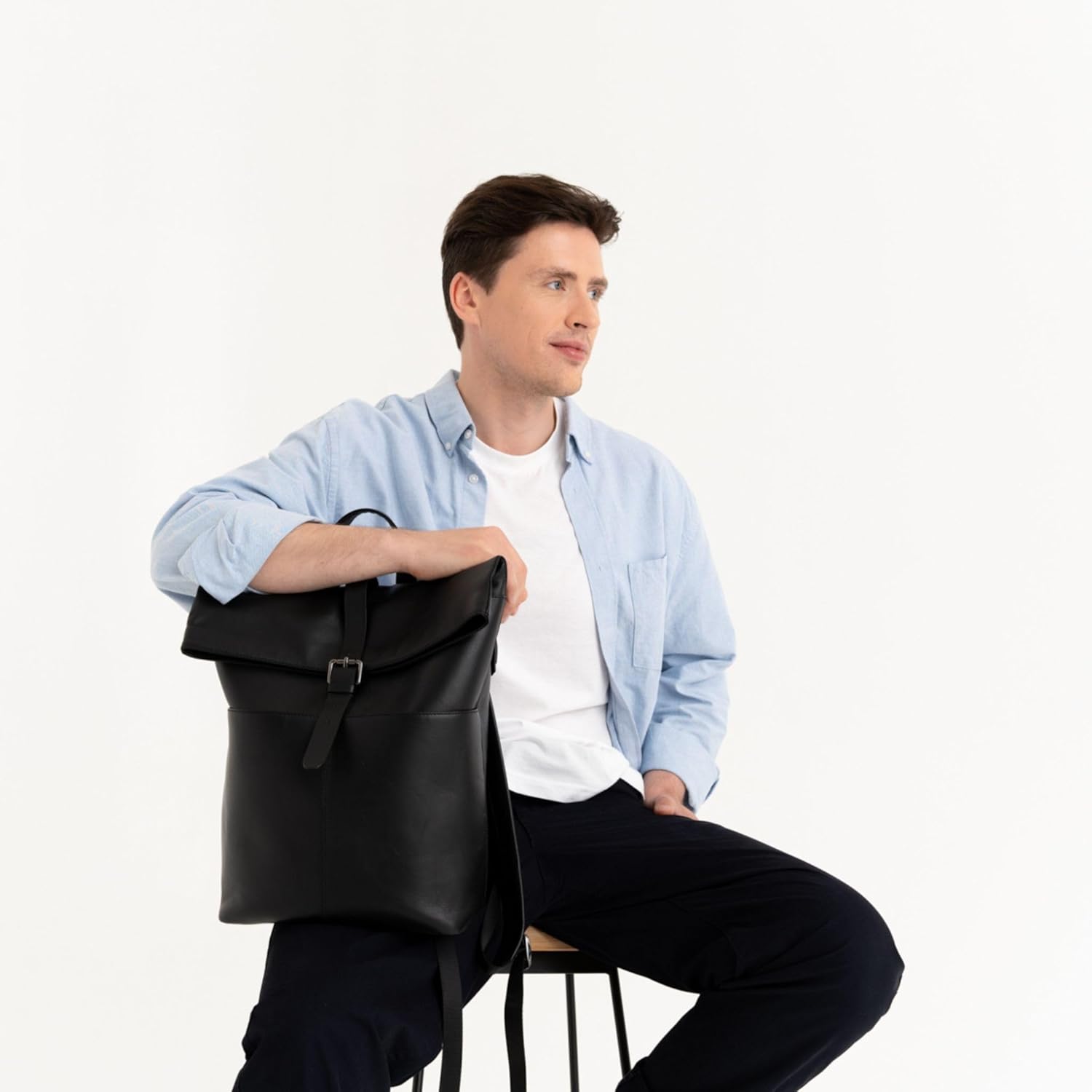 BERLINER BAGS Premium Leather Backpack Finn, Messenger Backpack With Laptop Compartment for Men and Women - Black - Image 8