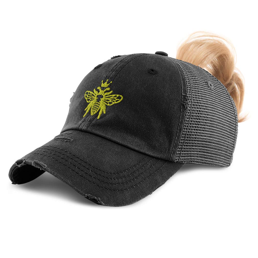 Speedy ProsCustom Womens Ponytail Cap Flying Queen Bee Embroidery Cotton Strap Closure