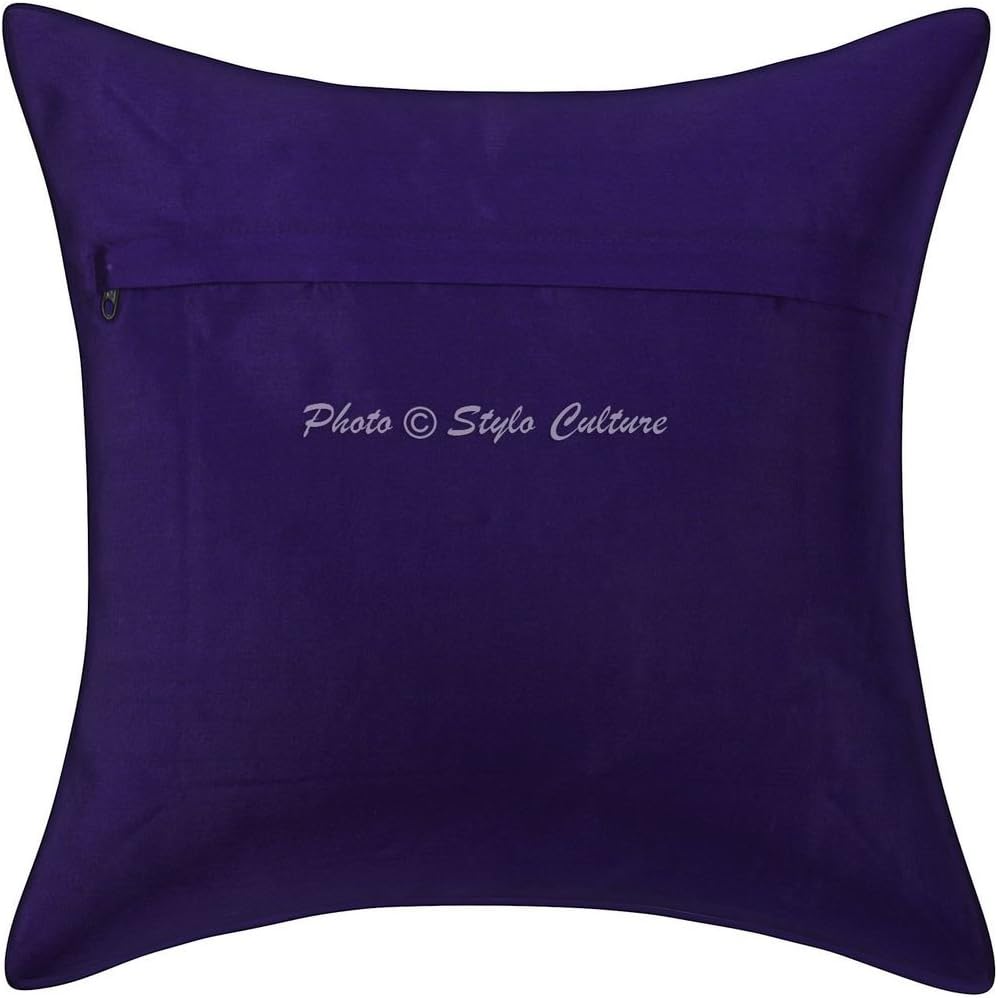 Ethnic Decorative Couch Sofa Toss Throw Pillow Cases 40x40 cm Brocade Hallway Decor Purple Elephant Jacquard Square Luxury Zippered Bohemian 16x16 Inch Cushion Covers - 5 Pcs