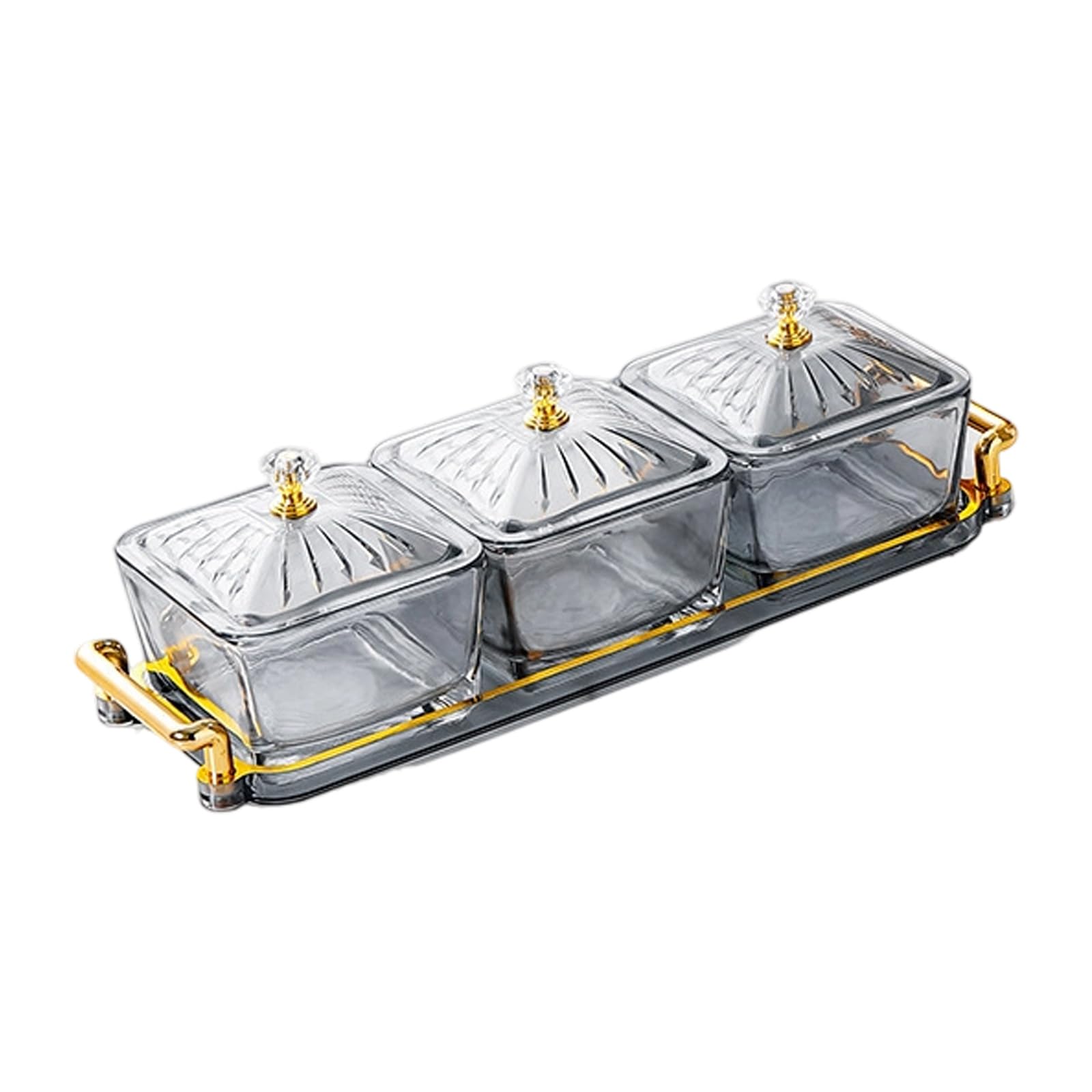 3 Compartments Glass Snack Bowl Tray and Lid Platter-Counter Party Accessories Glass Fruit Appetizer Tray for Dry Fruit Platters