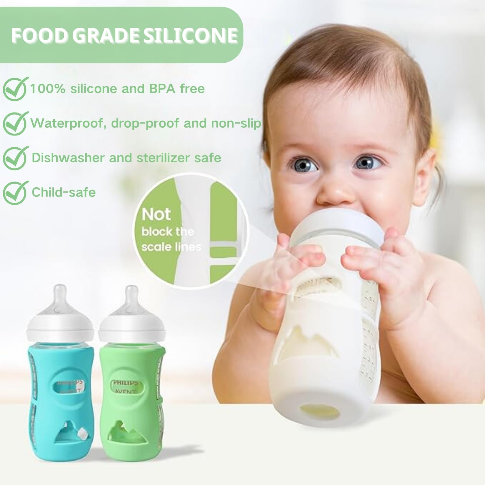 3 Pack Silicone Protective Sleeves for Philips Avent Glass Bottle 240 ml, Anti Breakage Baby Bottle Holder - Image 3