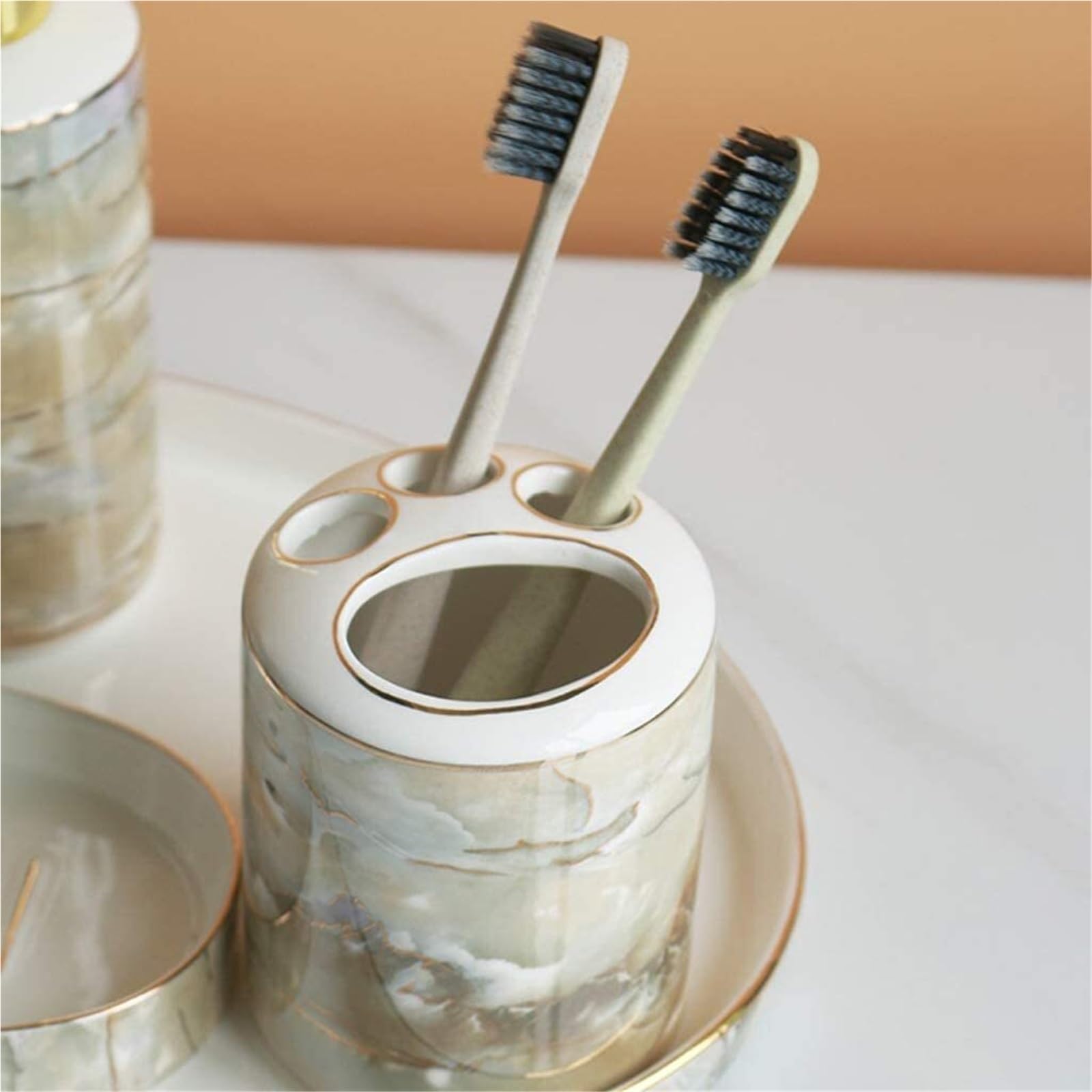 Set di accessori per il bagno 6 pezzi dispenser di sapone in ceramica portacollutorio portaspazzolino articoli da toeletta bagno Arredamento per gli affittuari