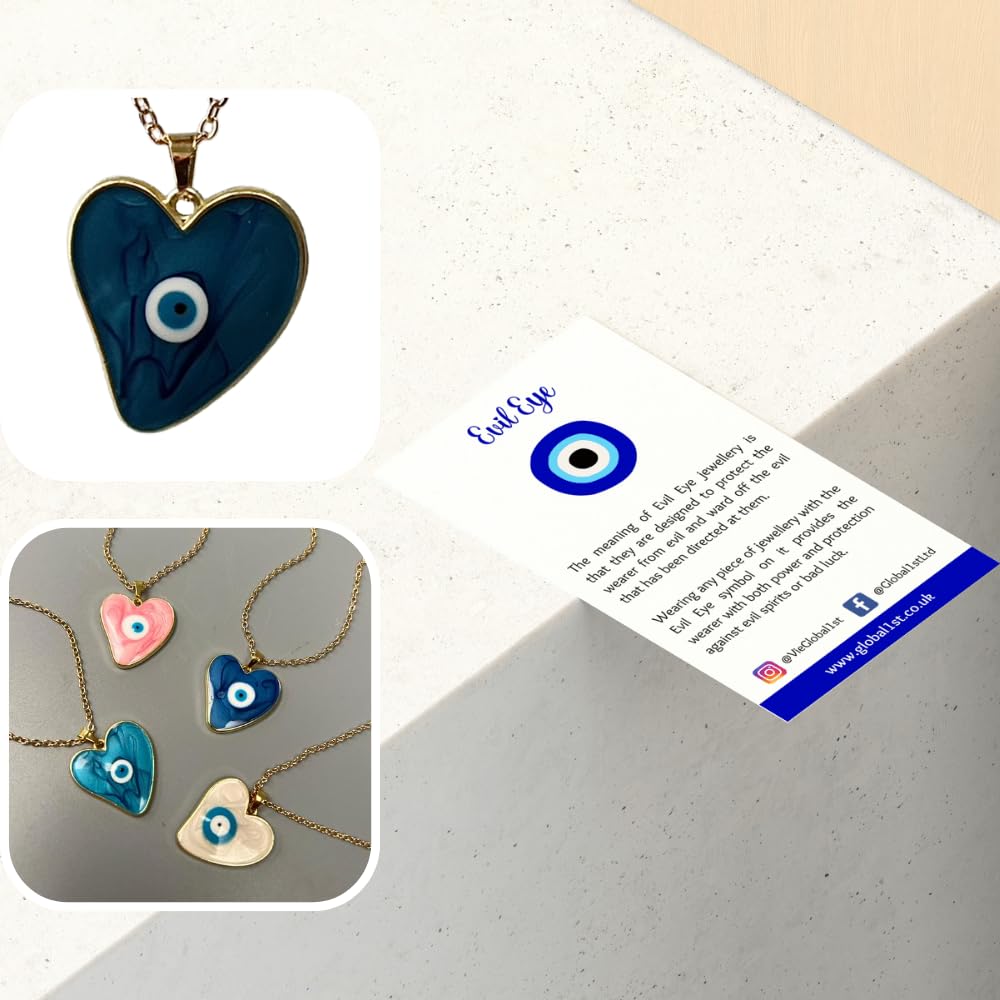 Evil Eye Pendant, Heart, Turquoise, Natural - Image 3
