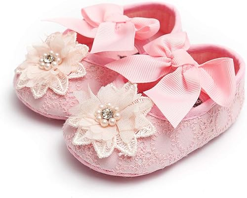 Miniatura 4 de Zapatos planos Mary Jane para bebés y niñas, con lazo, floral, princesa, vestido de boda, zapatos suaves para recién nacidos, cuna para primeros