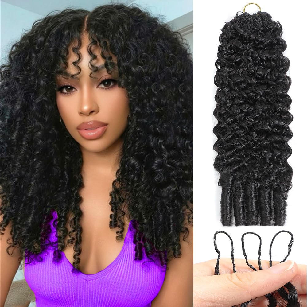 Photo 1 of Hairock Feather Crochet Human Hair Pre-Separated 20 inch Burmese Curly Crochet Hair Extensions Knotless Reusable Invisible 50g Lightweight 100% Virgin Human Crochet Hair Bundles for Women