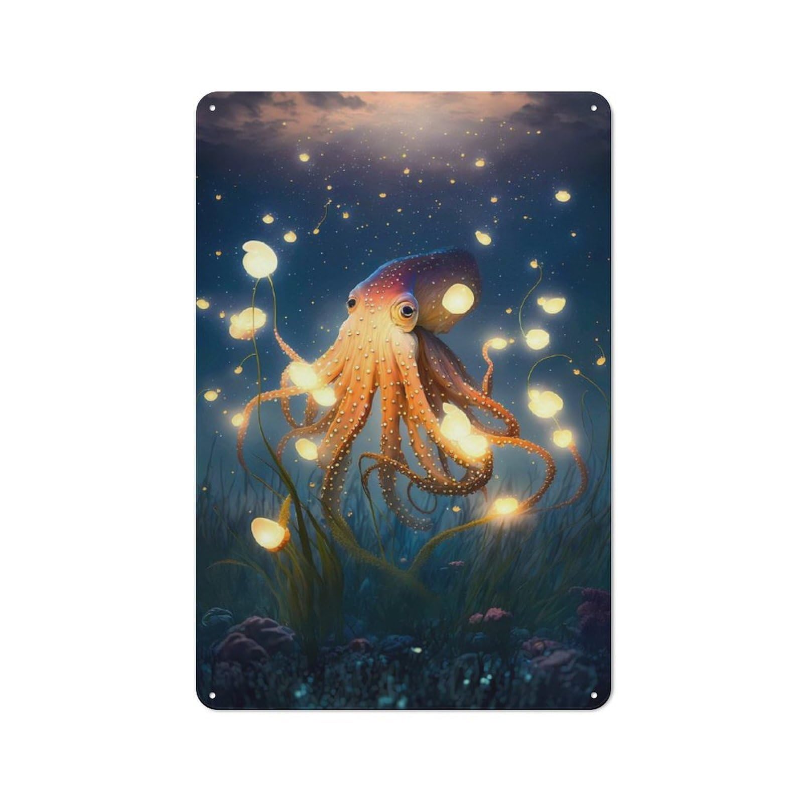 Junmoney Octopus Fairyland Casual Metal Wall Decor 30X20cm, Tin Sign For Greenhouse, Garden Room, Cafe Or Entryway