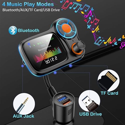 Miniatura 3 de TSNAM Adaptador Bluetooth inalámbrico para automóvil, transmisores de radio FM, receptor de llamadas manos libres y música MP3/reproducción de audio