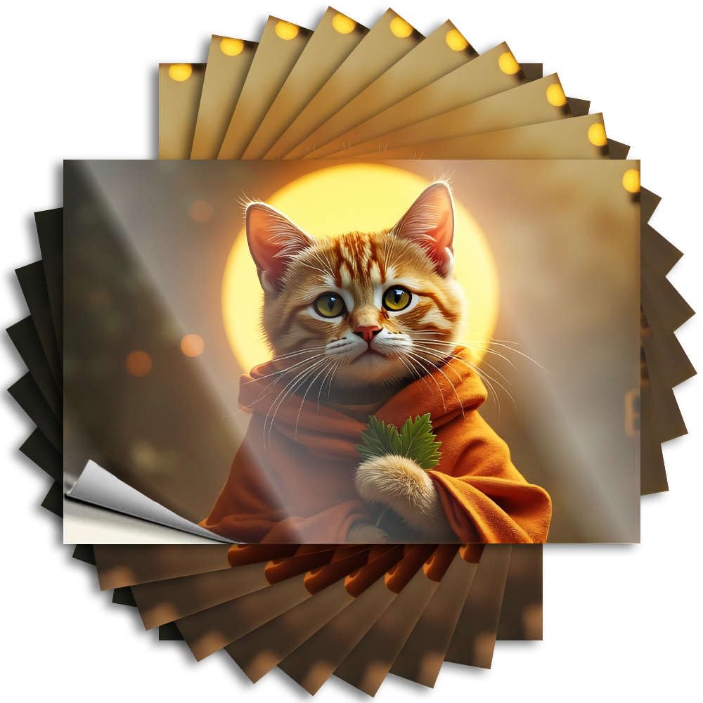 Lake House Decor Decal - Reading Summer Bumper A Cat in an Orange Robe Holding Green Leaves(12X18CM)