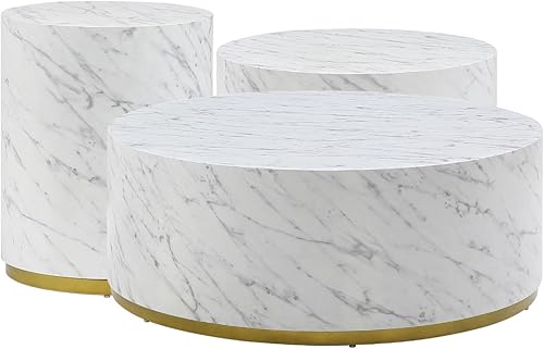 Miniatura 36 de JUSTONE Juego de 3 mesas auxiliares redondas negras para sala de estar, mesa auxiliar redonda de tambor de 3 piezas para anidar, mesa de centro Set