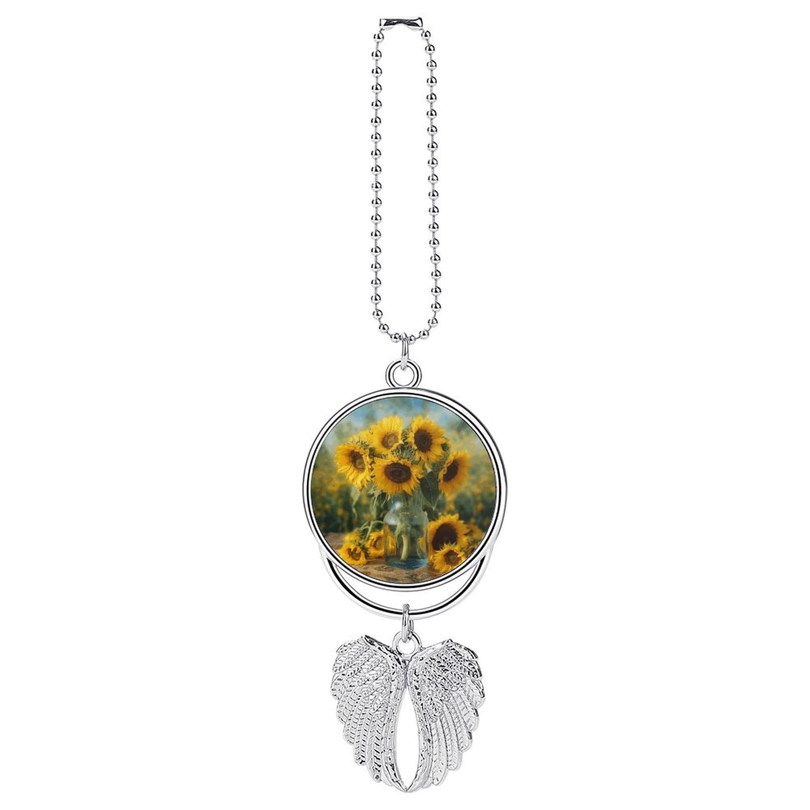 Bottle of Sunflowers Car Charm Alloy Car Rear View Mirrors Hanging Ornaments Stylish Car Pendant Funny Auto Hanging Accessories Car Hanging Ornaments Gift for Women Men