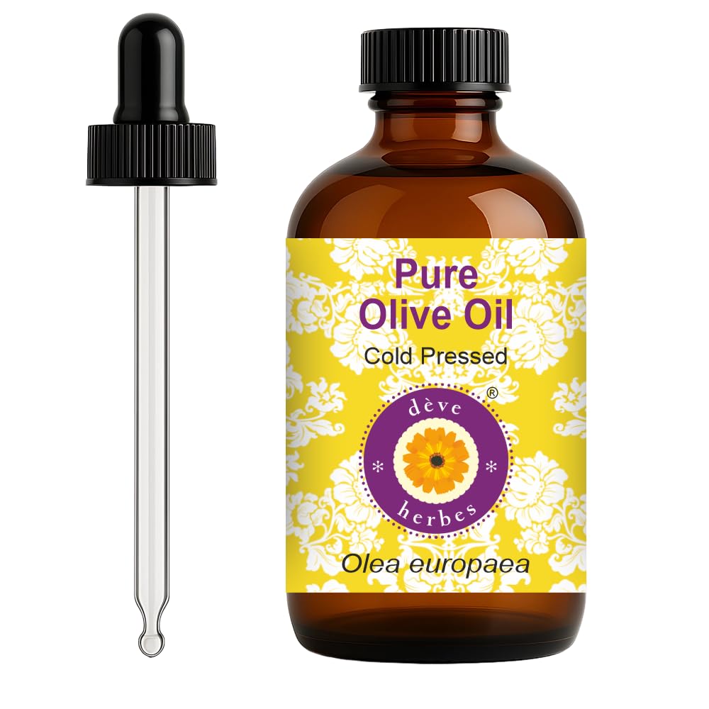 dève herbes Olive Oil (Olea europaea) with Glass Dropper | Cold Pressed | Pure | Natural | For Diluting Essential oils | For Hair, Skin & Massage |