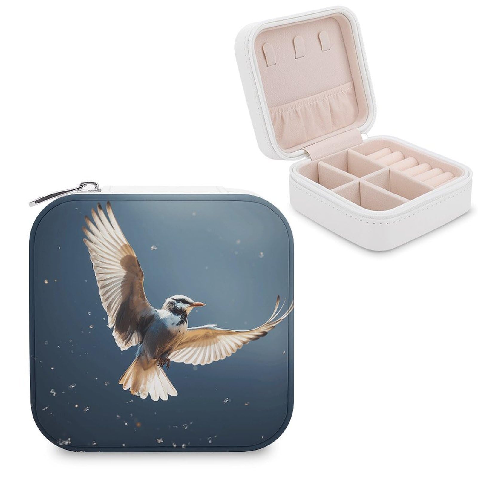 JTREHY Travel Bird Migration Jewelry Case Portable Display Storage Box PU Leather Mini Jewelry Travel Case Personalized Travel Jewelry Organizer Small Jewelry Box for Women