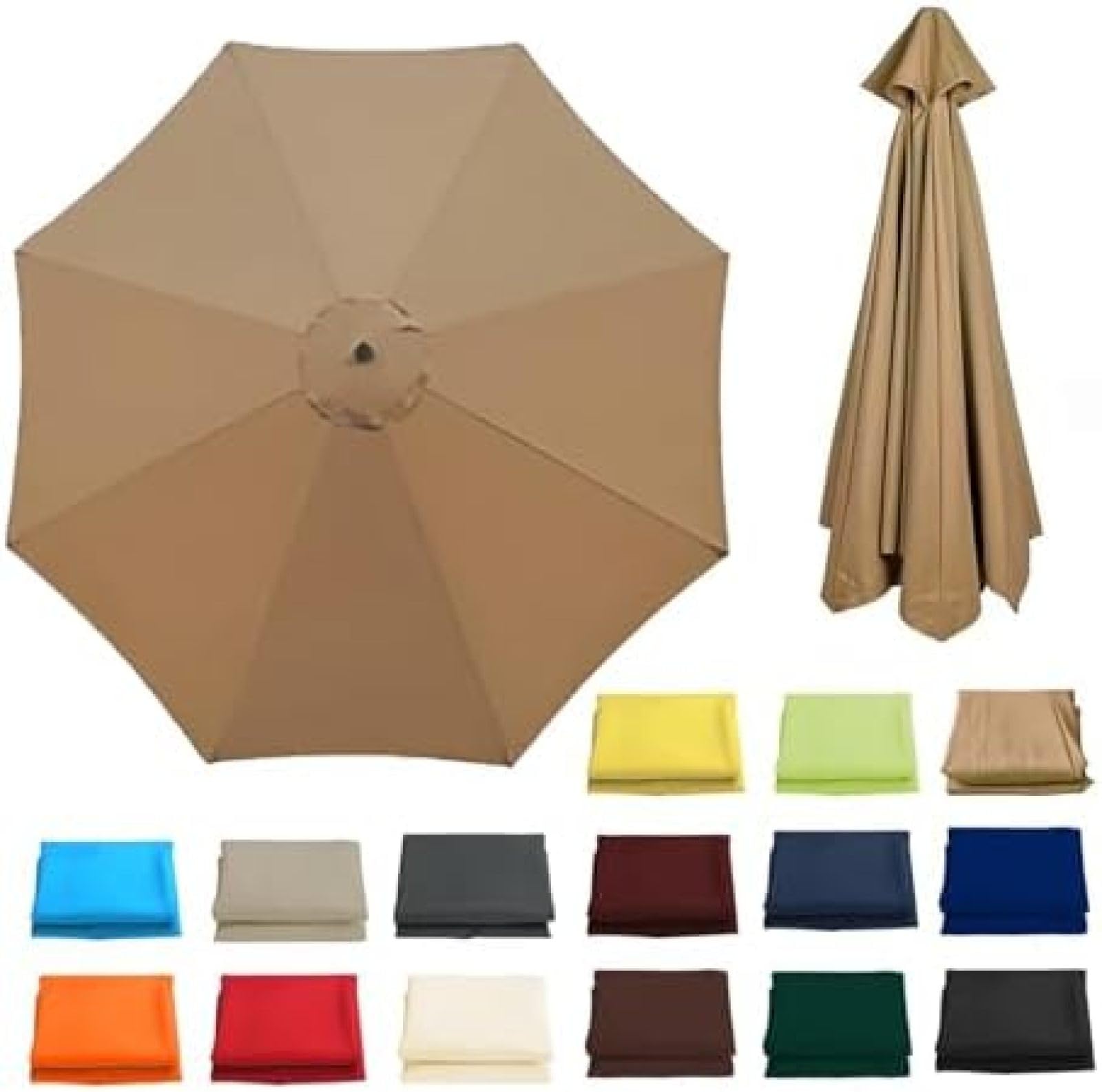 Garden Parasol Canopy Cover, 2/2.3/2.5/2.7/3/3.50M + 6-arm/8-arm Parasol, Suitable For Garden, Beach,Khaki,11.4ft(350cm)/8 Arms