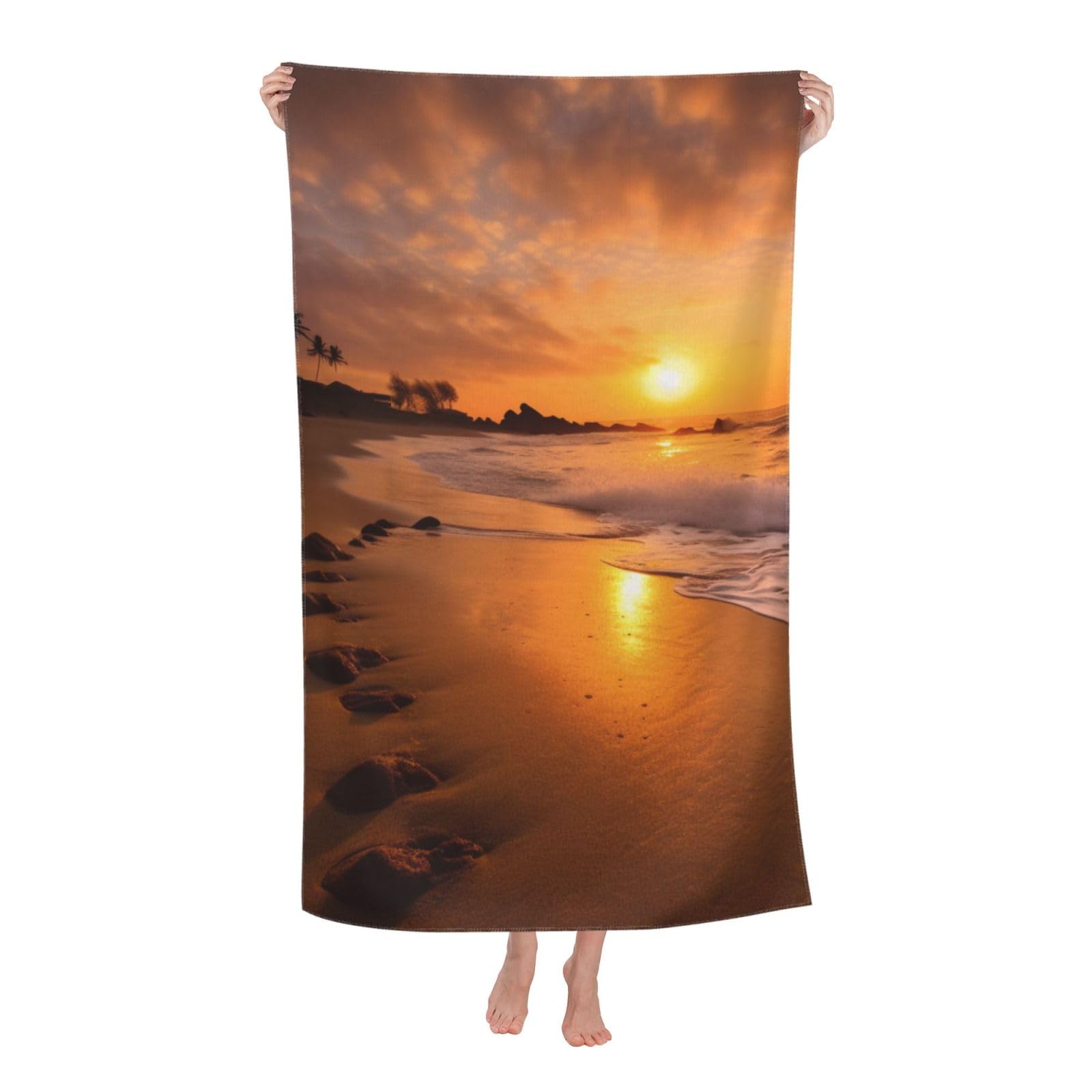BWWHCCTI Beach Sunset Printed Quick Dry Bath Towel, Soft Microfiber Towels Fast Drying Beach Towels for Travel,Camping,Gym,Swimming,Yoga