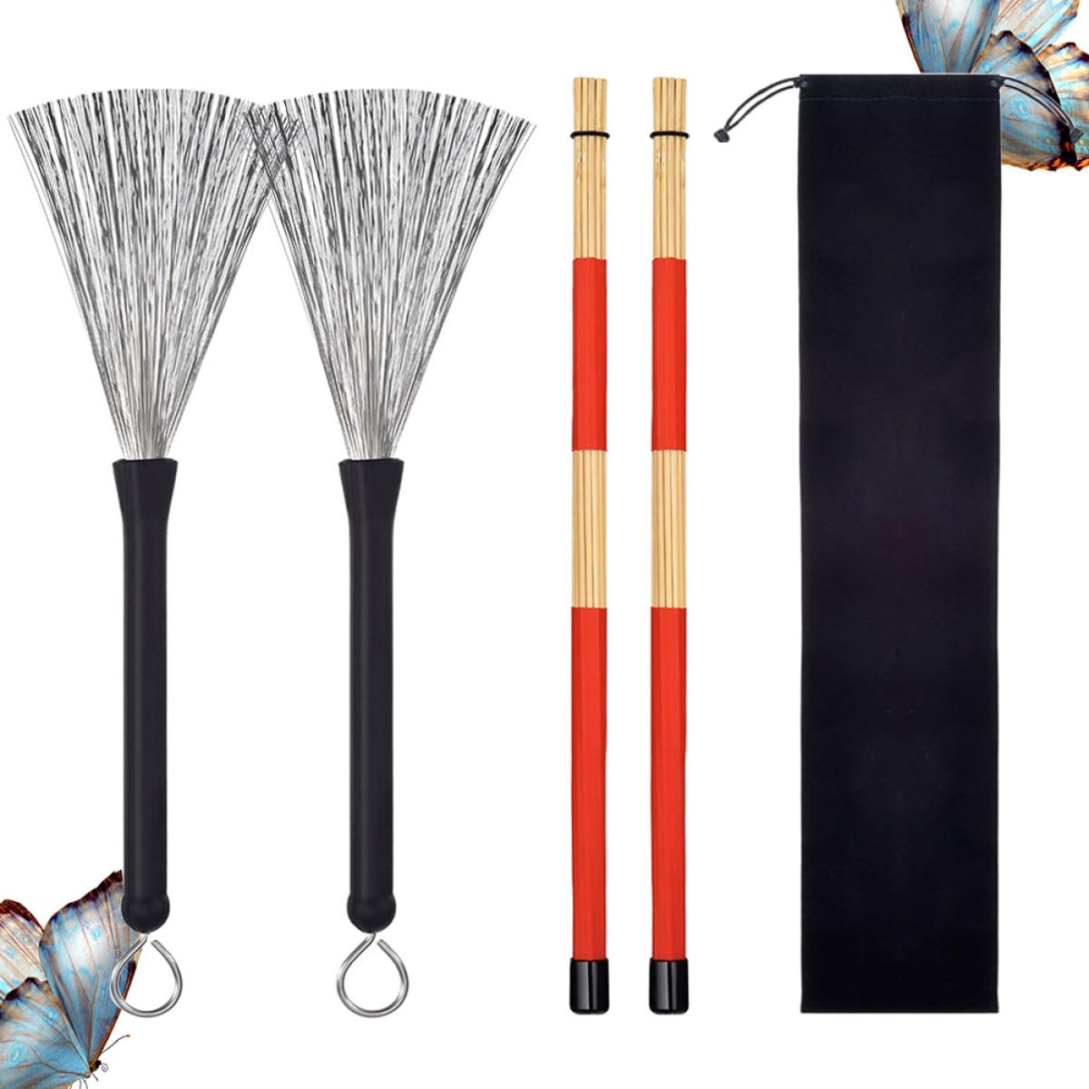TOYANDONA Spazzola per Tamburo Setole Metalliche e Maniglie in Bambù per Strumenti Acustici a Percussione 130