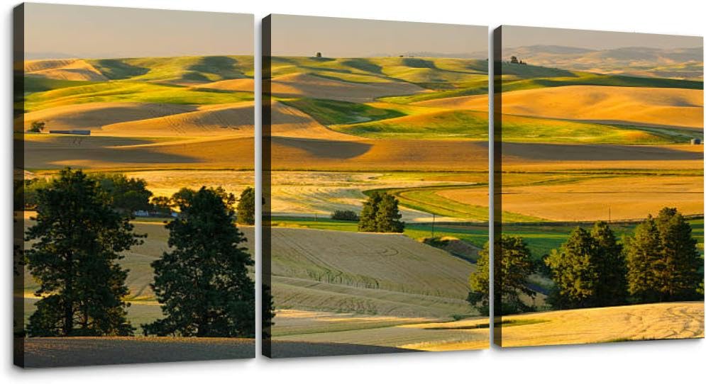 TOOUTEREA Farmland at Harvest Time 3 Piece Canvas Wall Art for Living Room Bedroom Office Framed Prints Pictures Painting Wall Decor Artwork for Walls