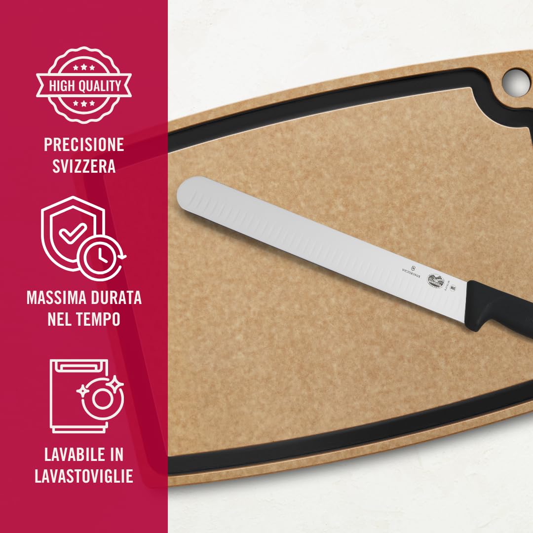 Victorinox Fibrox, Coltello Prosciutto con Lama Alveolata, Coltello da Cucina Affilato per Carne e Prosciutto, 30 cm, Lama Dritta, Acciaio Inossidabile, Nero