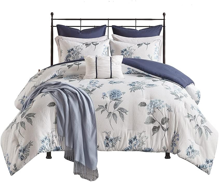 Gracie Mills Marlin 7 Piece Printed Seersucker Comforter Set with Throw Blanket