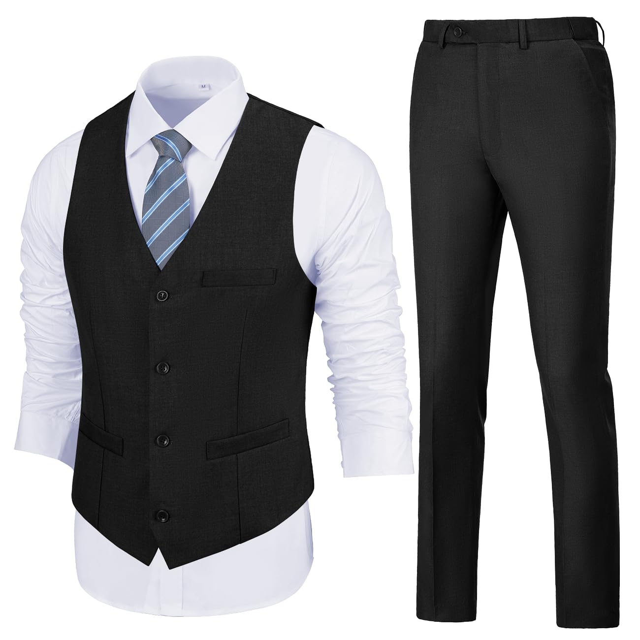 lynerun Mens Slim Fit 2 Piece Suit Set V-Neck Solid Dress Suit Vest Pants Wedding Prom Tuxedo for Men-picture-38