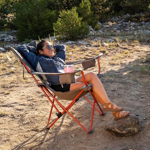 Image of Kelty Deluxe Lounge Chair - Folding Outdoor Camp Chair, Insulated Cupholders, Customized Recline, Steel Frame, Padded Roll Storage, 2024 (Deep Lake)