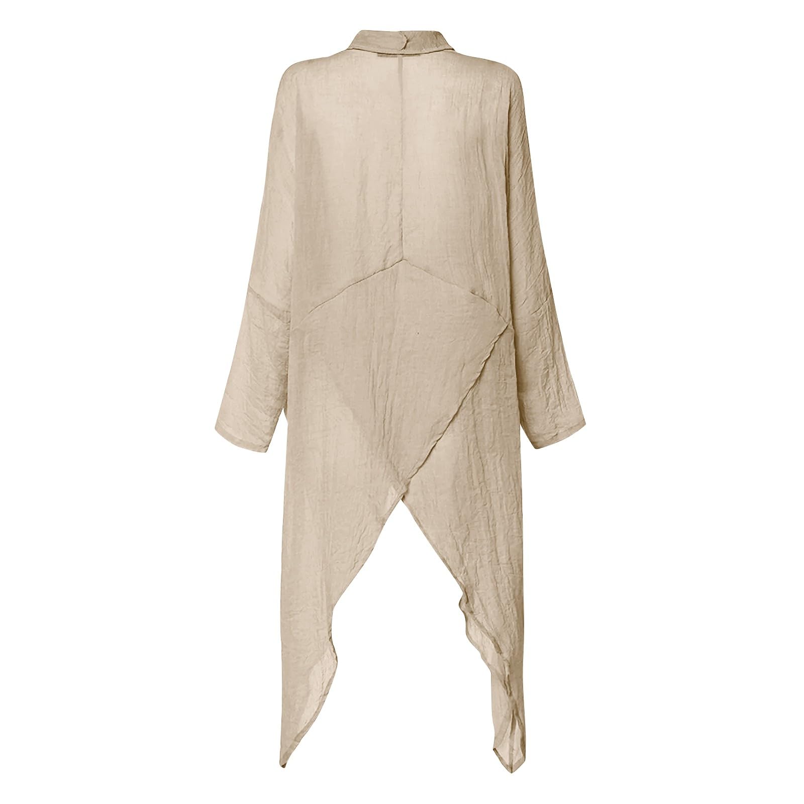 Top avvolgente da donna in lino casual arrotolabile a maniche lunghe camicette con collo ad anello asimmetrico caftano oversize orlo immerso top da donna caftano italiano leggero camicie lunghe