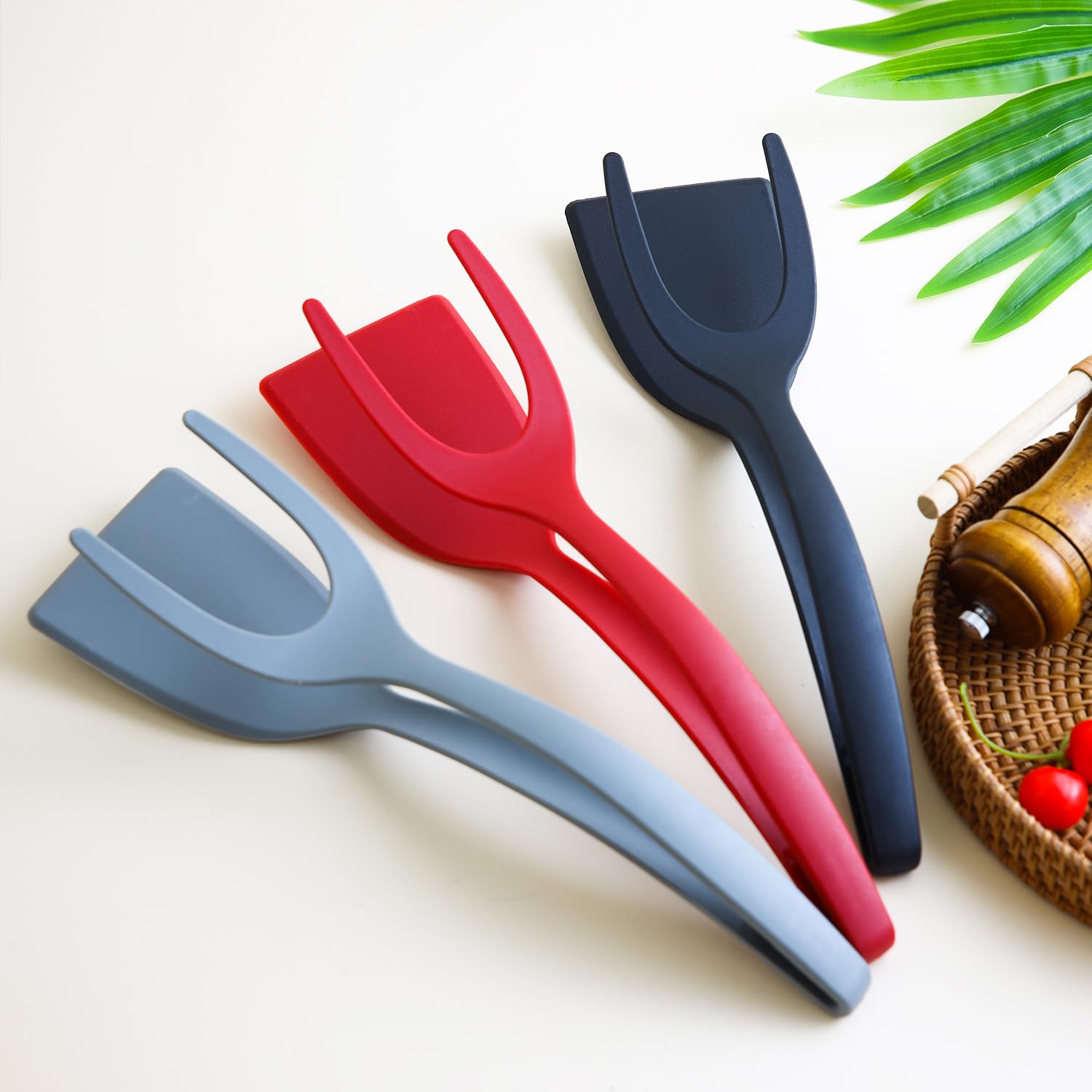 3 sztuki 2 w 1 Grip and Flip Spatula Tong, uniwersalna kuchenna łopatka silikonowa do przewracania jajek, naleśniki, ryba, tosty francuskie, omlet do gotowania w domu