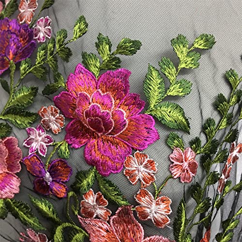 15.7" Width Floral Flower Colorful Embroidered Lace Trim Lace Fabric Sewing On Applique Patches By The Yard For Diy Handmade Clothing Evening Dress Home Decoration (Black 2 Yard) #TOP4