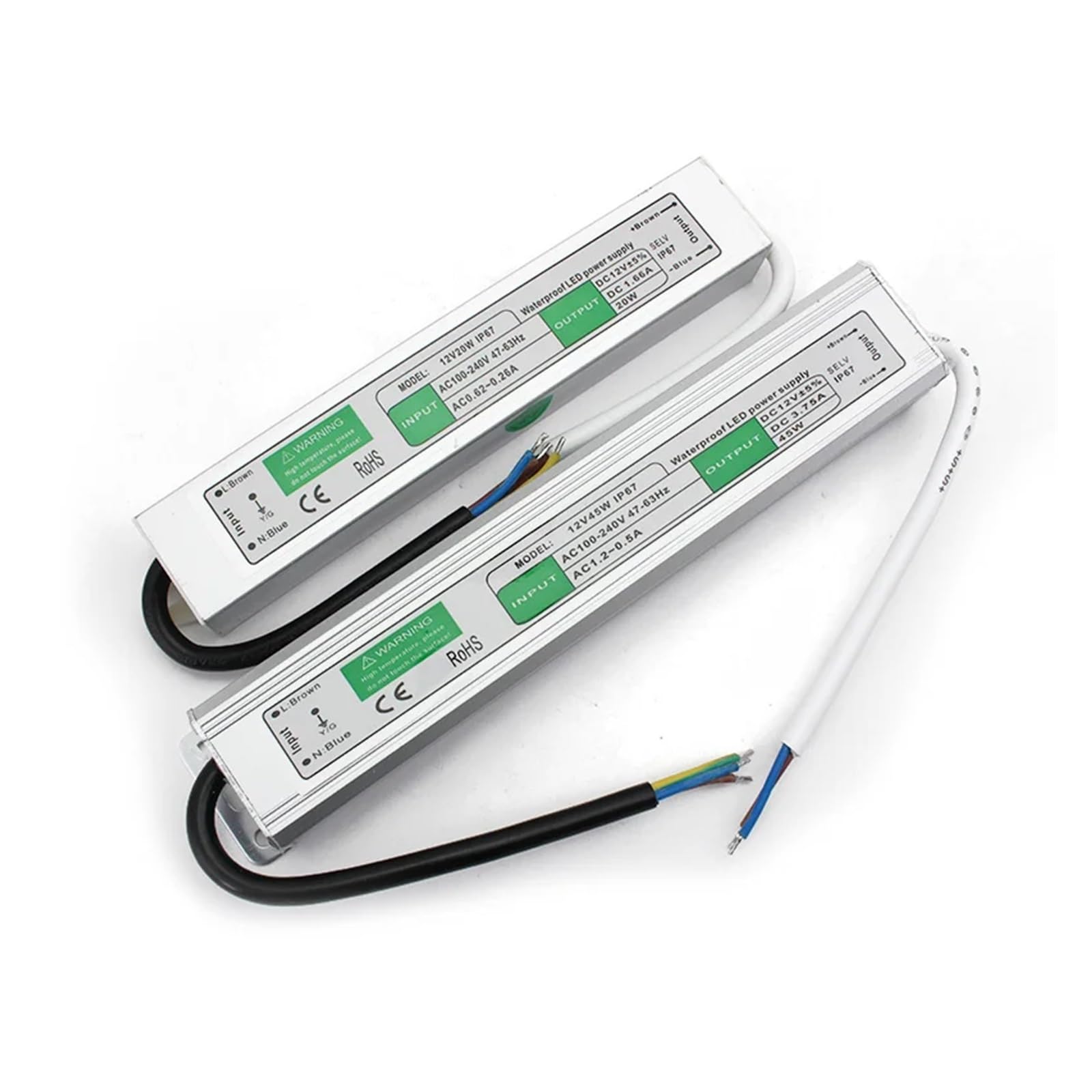 1 Uds. Transformador de iluminación LED, Fuente de alimentación 12V 24V, Controlador LED de 12V, 12 Uds. Transformador Impermeable de Tira de luz IP67 de 24V voltios(60W,12V)