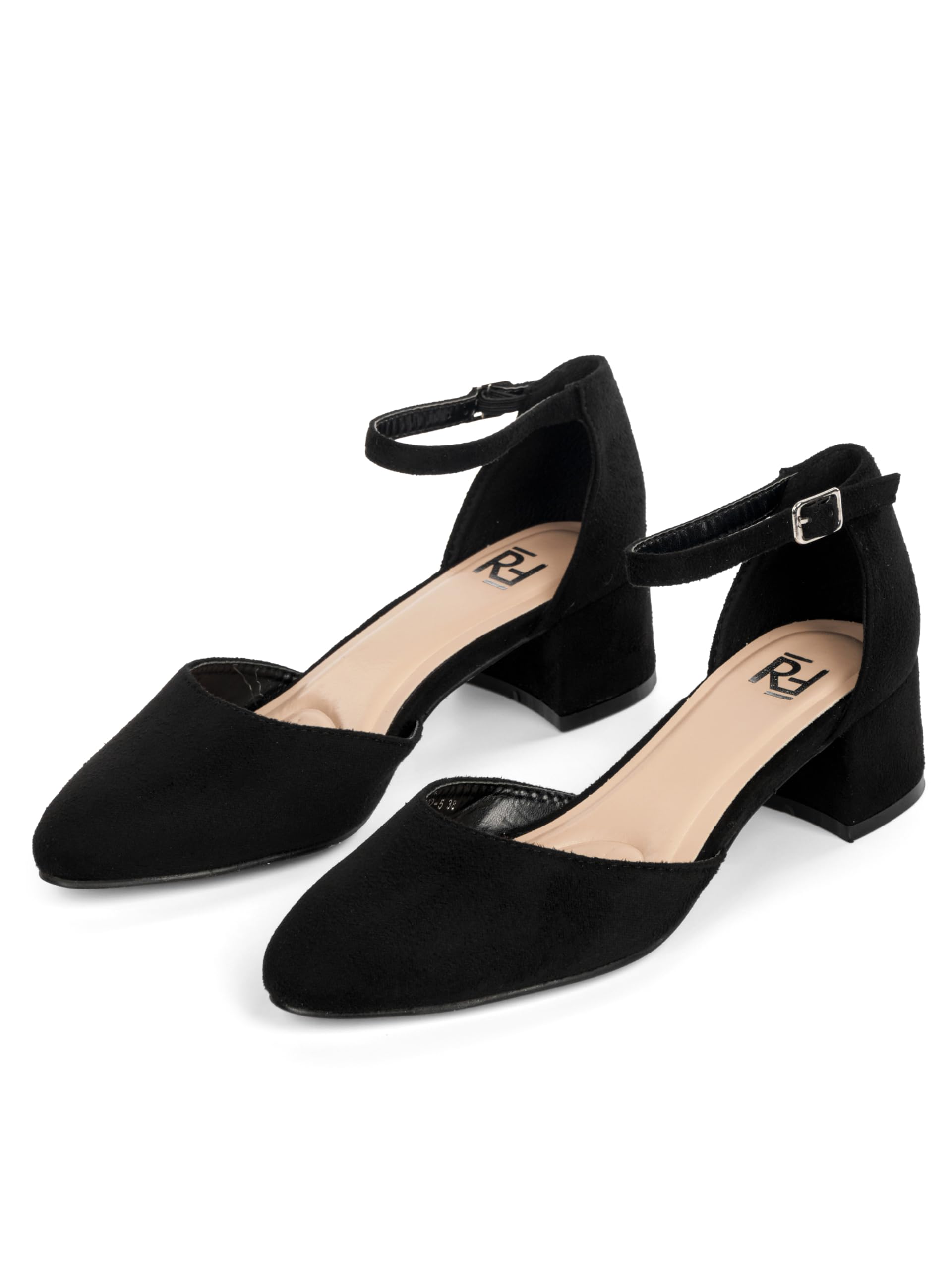 Tacones, Zapatos de Tacón Mujer, 4 cm Tacón Bloque, Negro/Beige, Piel sintética/Microfibra, 12692