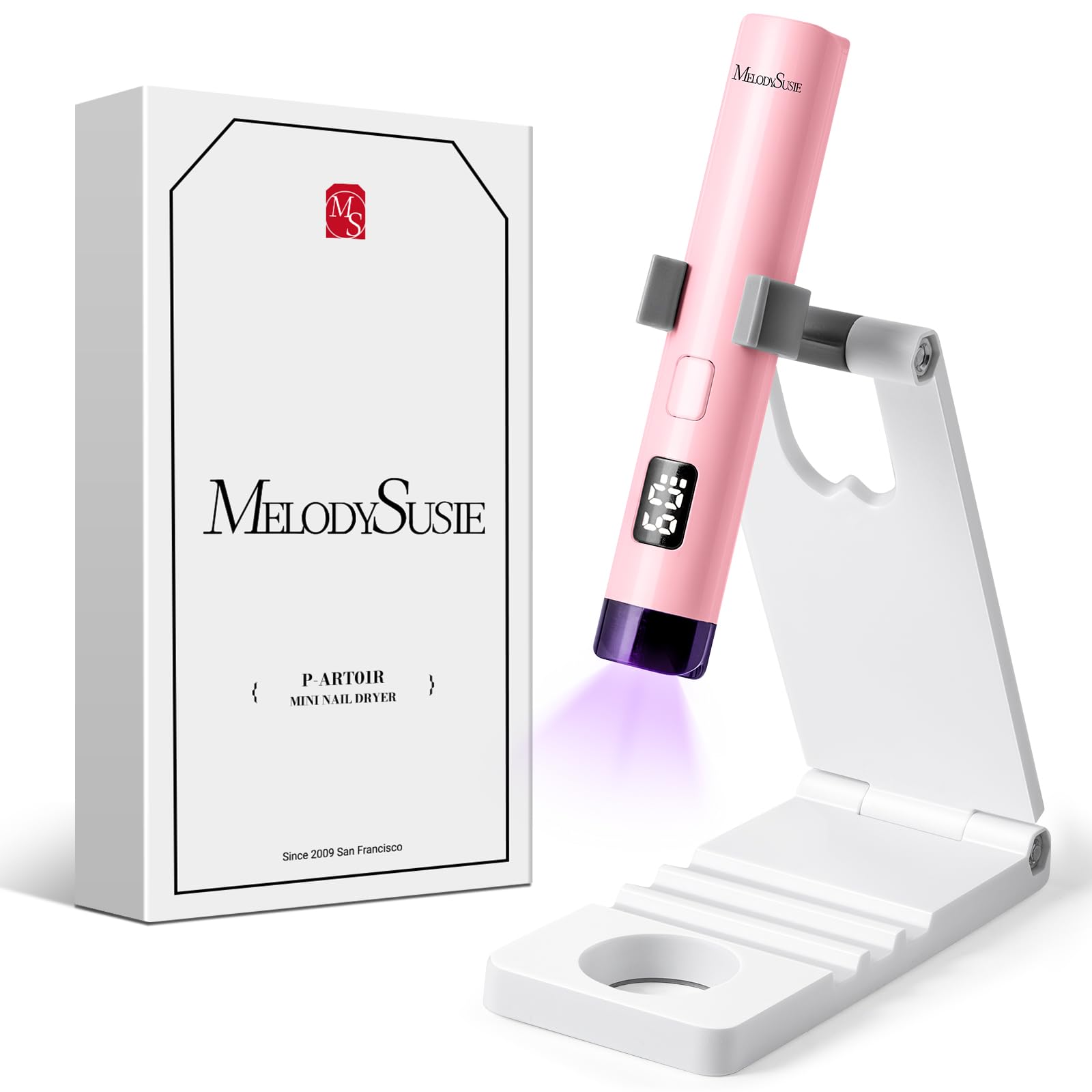 MelodySusie Handheld UV Light for Gel Nails with Stand, Mini Portable Cordless Nail Lamp with LCD Display, Eye-Protective Cover, Flash Curing for Glue Pink-image-15