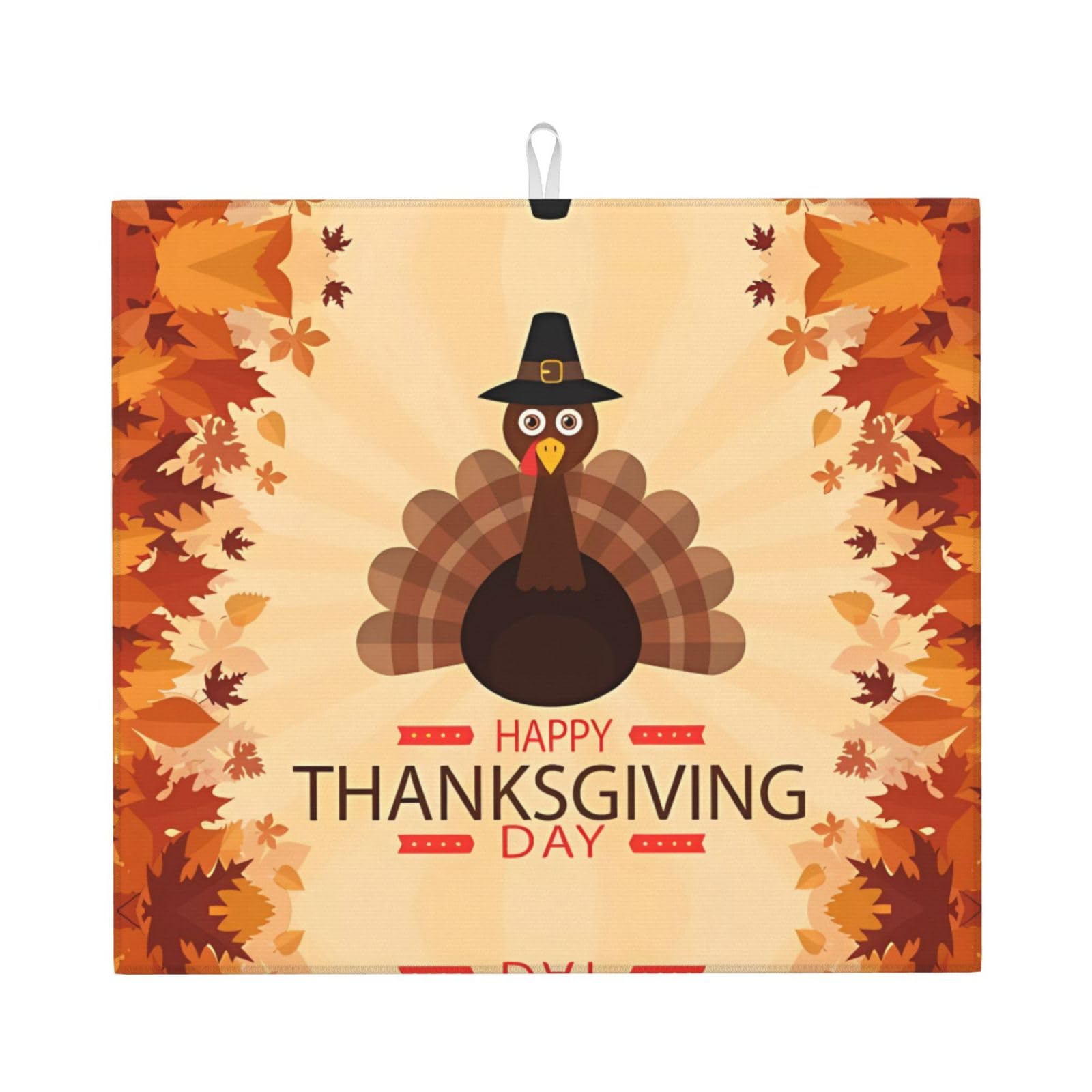 HJFCZH Maple Leaf Dark Brown Turkey Prints Kitchen Drying Mat – Absorbent Microfiber Throw for Dishes, Non-Slip Counter Cover, Quick-Drying Layer with Fade-Resistant Print