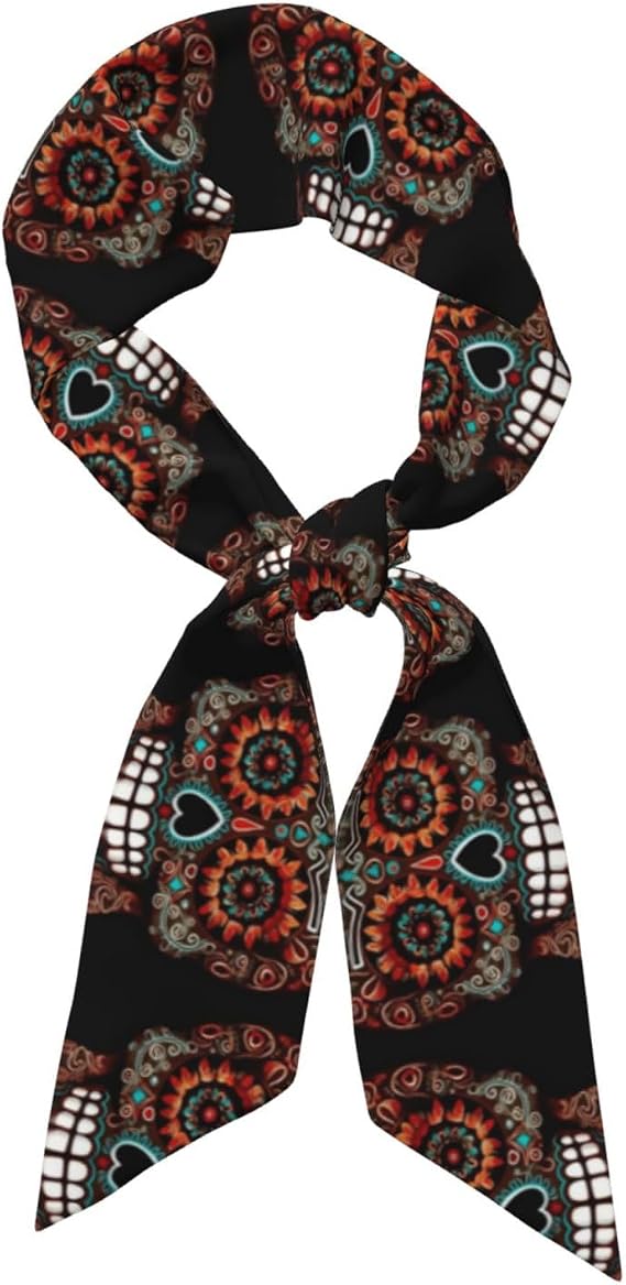 Fashion Women Satin Scarves Sugar Skulls Print Day Of The Dead Scarves For Bag Accessories