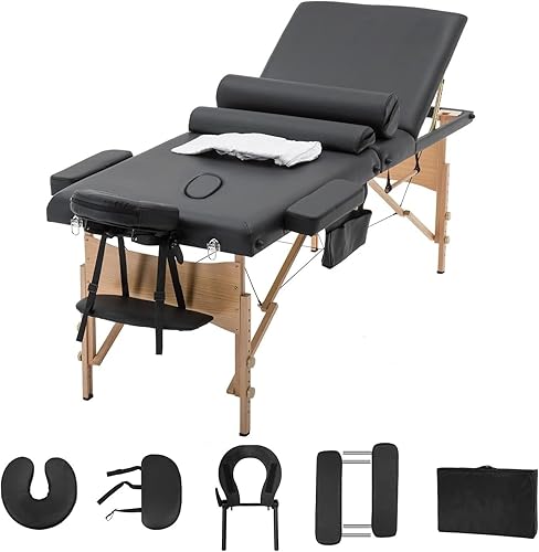 FDW Cama de masaje portátil de 28 pulgadas de ancho, cama de pestañas 3 mesas de spa plegables de altura ajustable plegable con colgador de toalla,