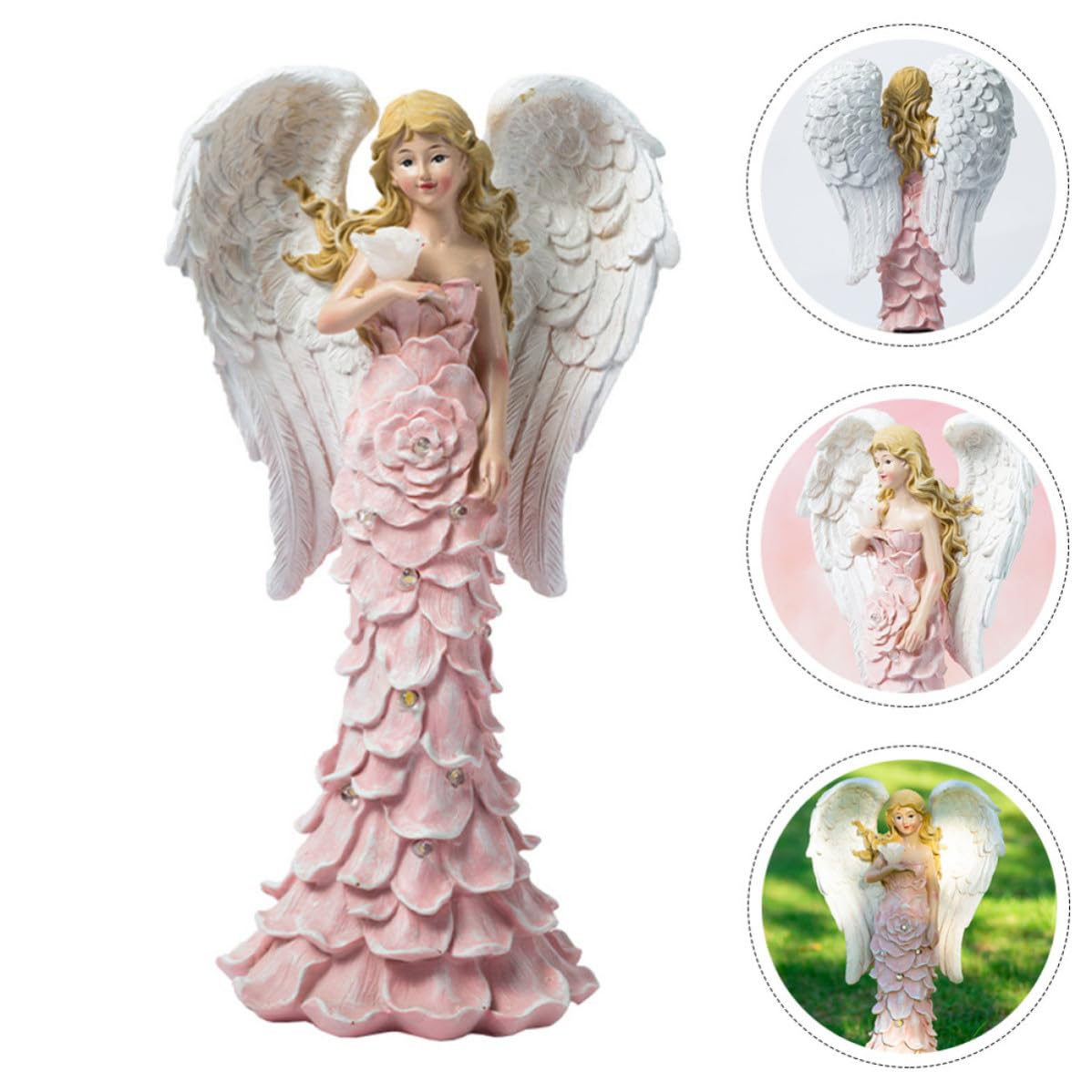 Beavorty Lampada da Giardino Solare Angelo in Resina Rosa per Esterno