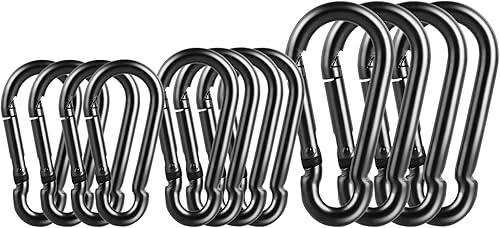 DELSWIN 12 Piezas Clip de Mosquetón Negro, Incluye Mini Mosquetones de 1.57 Pulgadas, Ganchos Pequeños de 1.97" a Presión, Mosquetón Mediano de 2.36