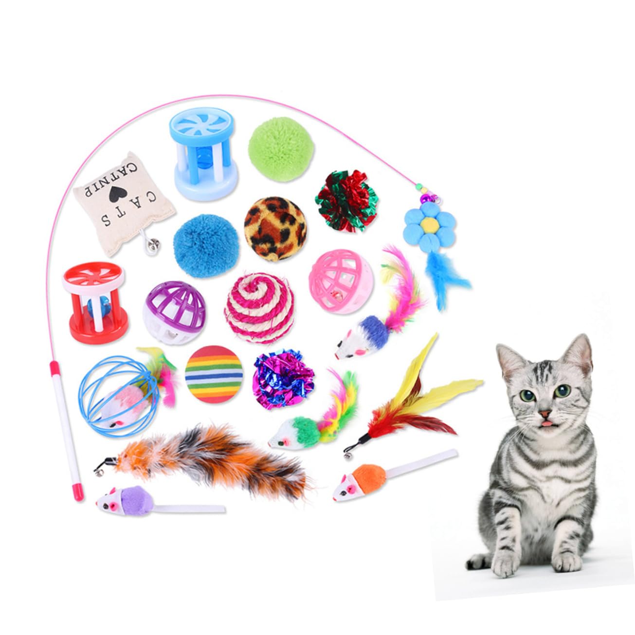 Toddmomy 60piezas Juguetes Interactivos para Gatos Bolas y Cascabeles Juguetes De Teaser para Mascotas Mantiene Tu Gato y Saludable