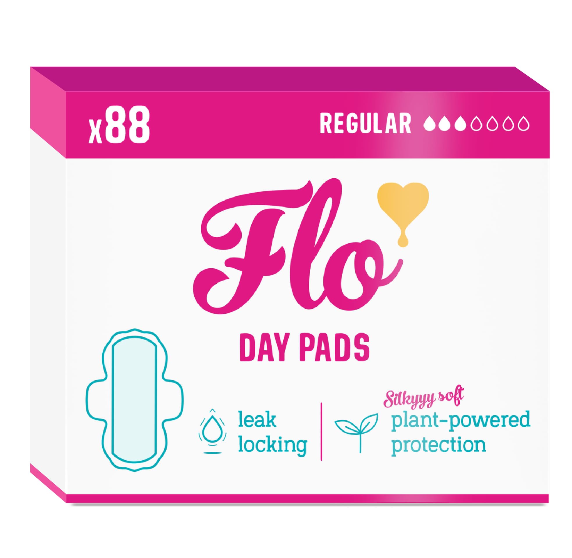 Organic Bamboo Sanitary Pads with Wings - Silky Soft, Ultra- Absorbent Biodegradable - Ultra-Thin Mega Pad Day Pads Pack - 88 Count