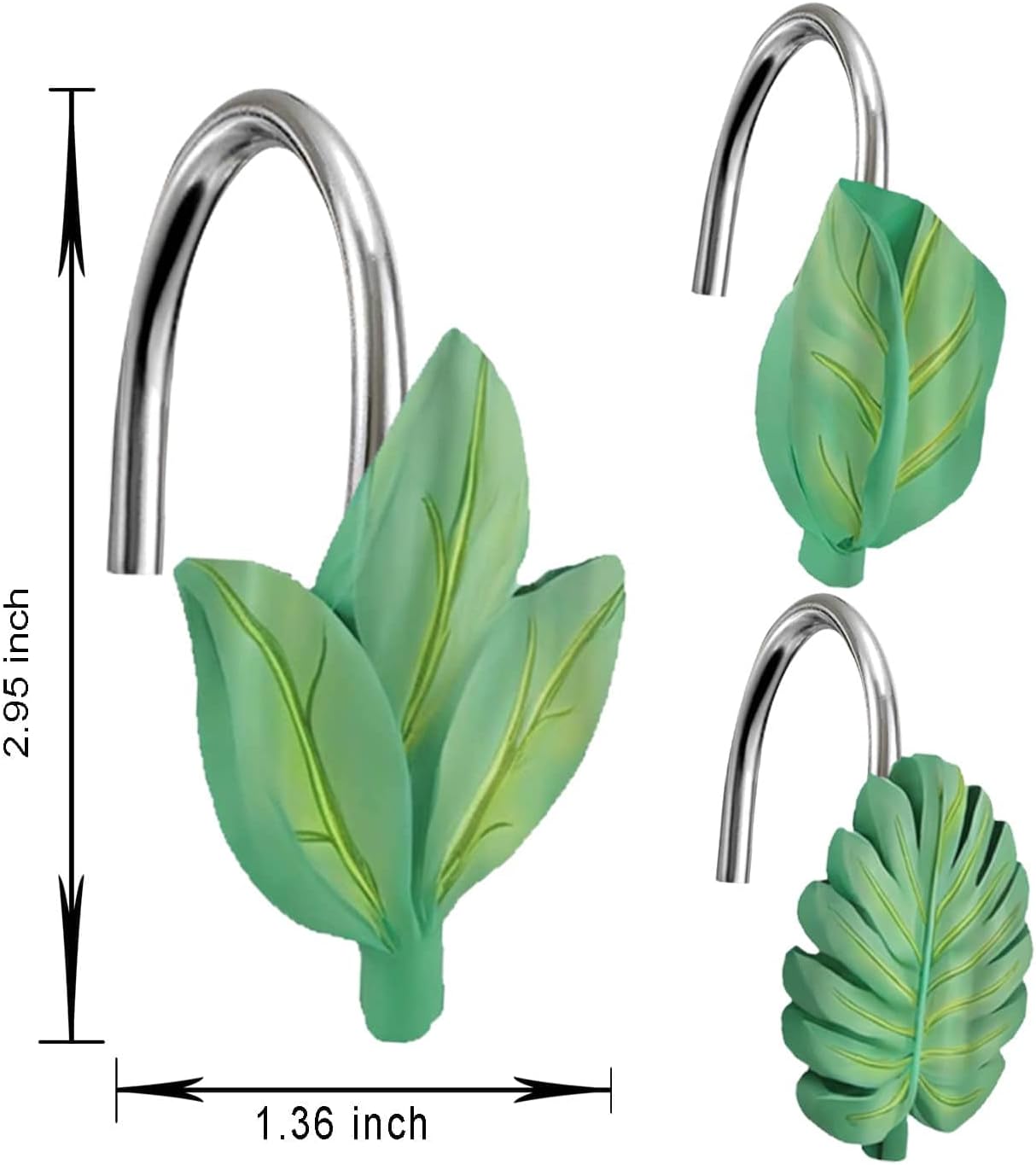 12pcs Green Leaf Shower Curtain Hooks Rings, Tropical Botanical Theme, Cute Hangers for Bathroom Decor, Rust Proof and Heavy Duty, Eucalyptus, Palm Tree Decoration… image 2