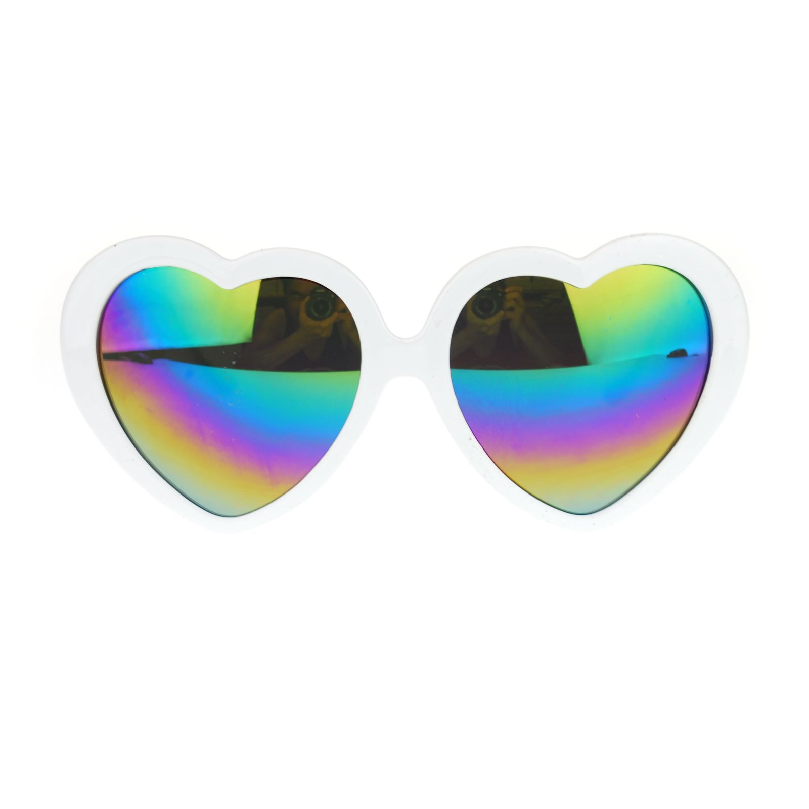 SA106Womens Mirrored Rusta Mirror Lens Plastic Frame Heart Shape Sunglasses (White)