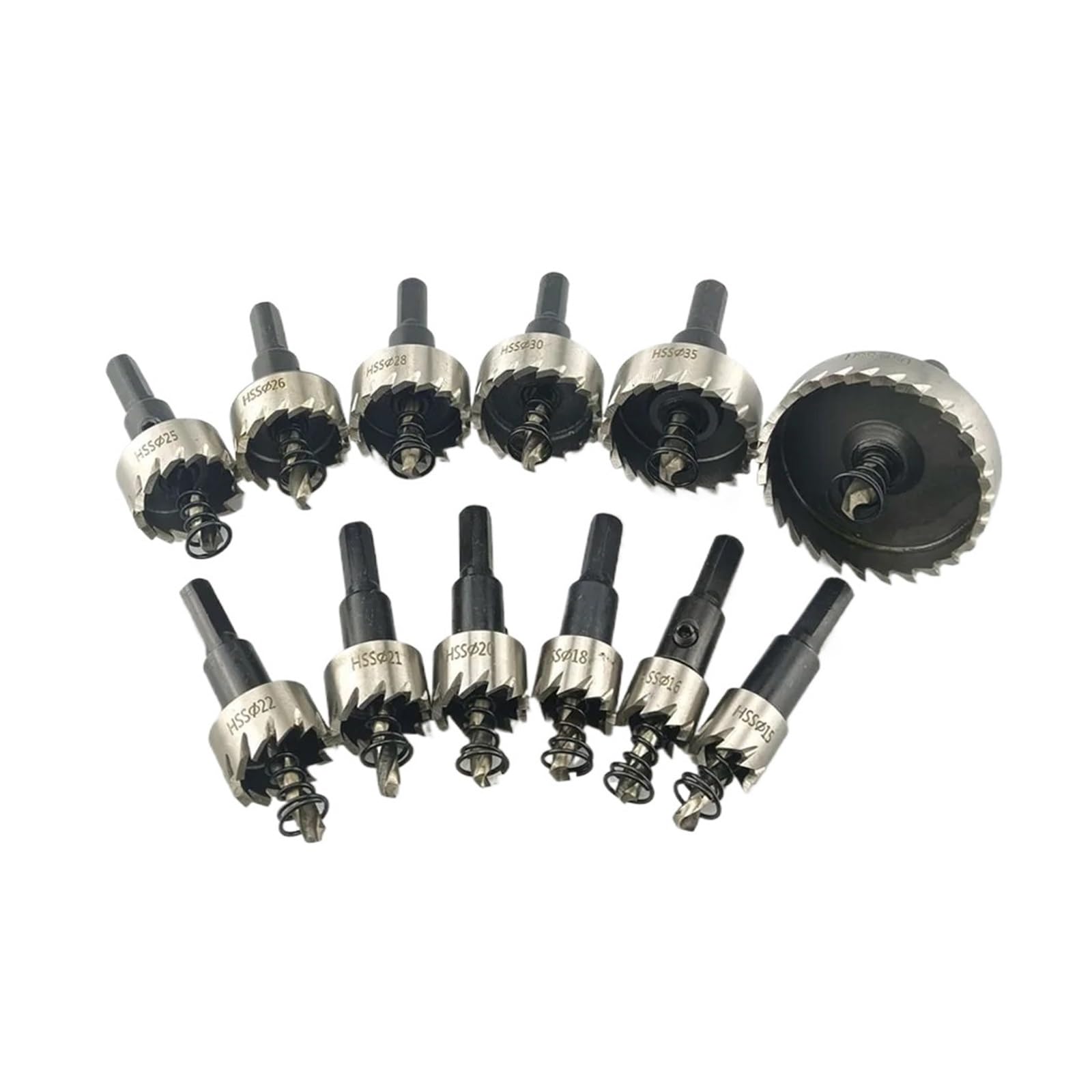 Juego De 12 Brocas De Corona HSS De 15-50 Mm For Sierras De Corona De Acero De Alta Velocidad, For Herramientas De Corte De Madera, De Acero Inoxidable Y De Aleación De Metal.(15PCS 15-53mm)