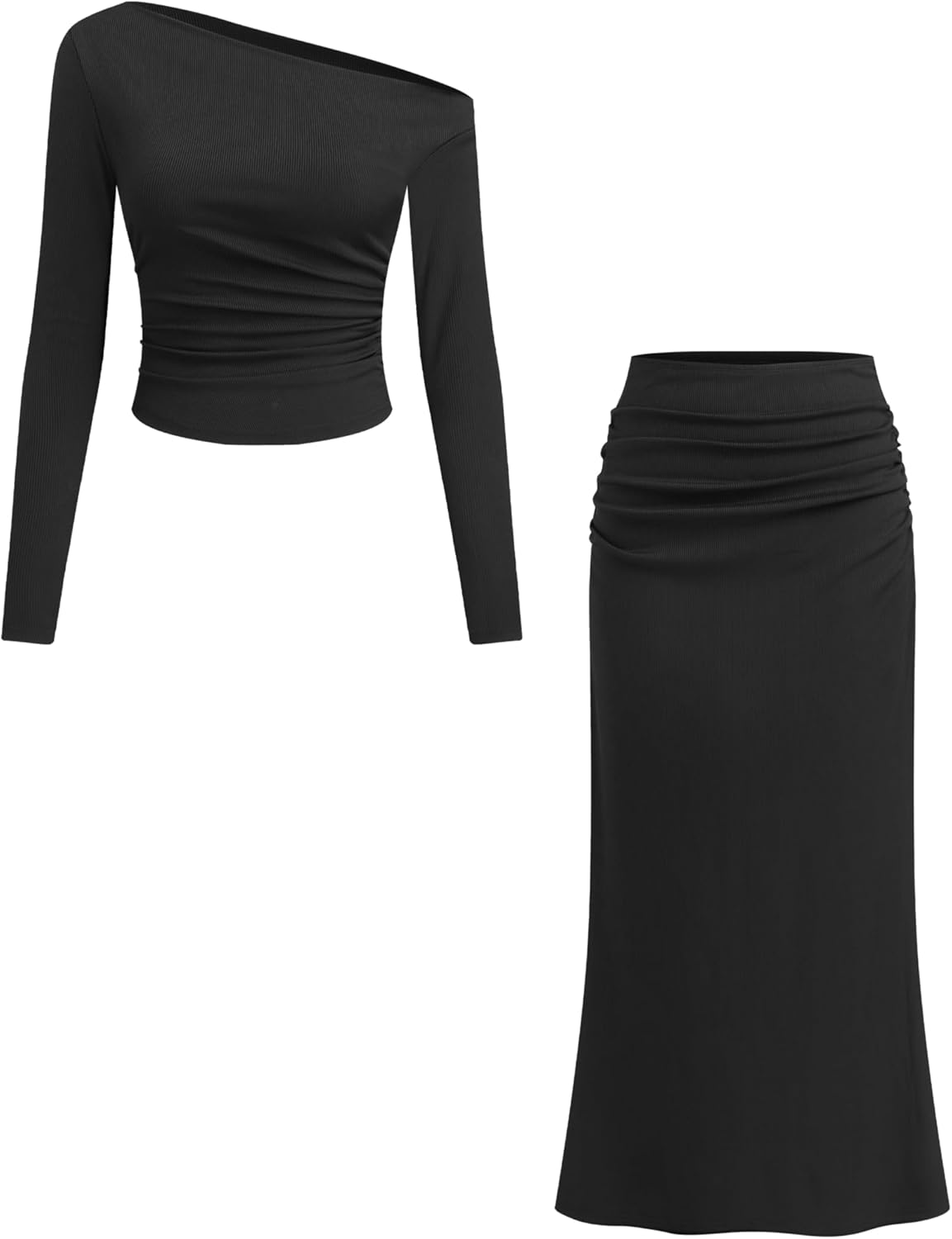 CIDER One Shoulder Long Sleeve Midi Dress Ruched Dress